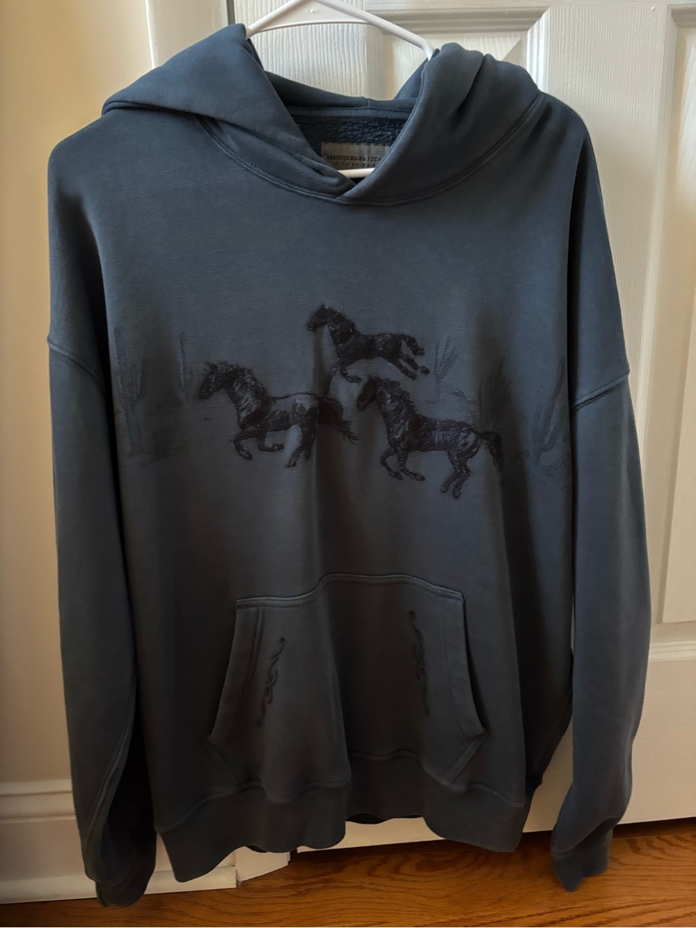 Abercrombie & Fitch Slate Blue Hoodie with Horse Graphic